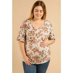 Due Time Floral Maternity Top Soft Stretch Short Sleeve Comfy Blouse